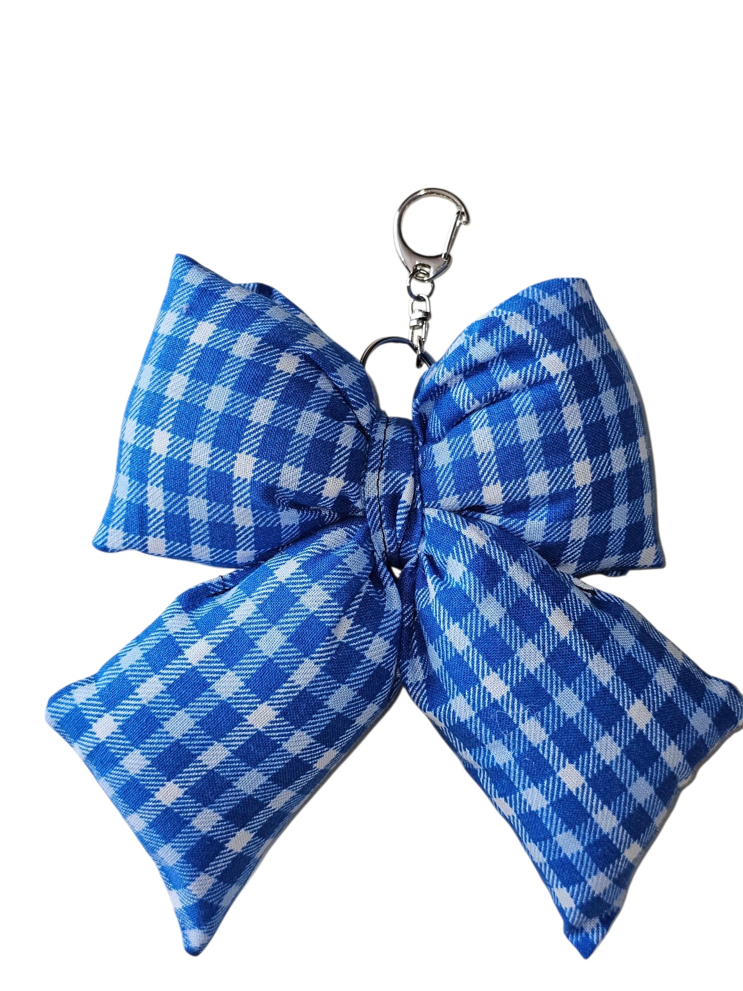 Puffy Bow Bag Charm - Blue Country Plaid