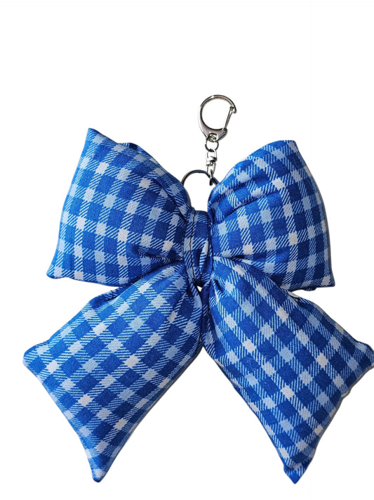 Puffy Bow Bag Charm - Blue Country Plaid