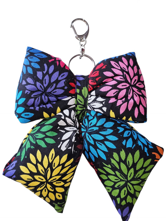Puffy Bow Bag Charm - Colorful Flowers