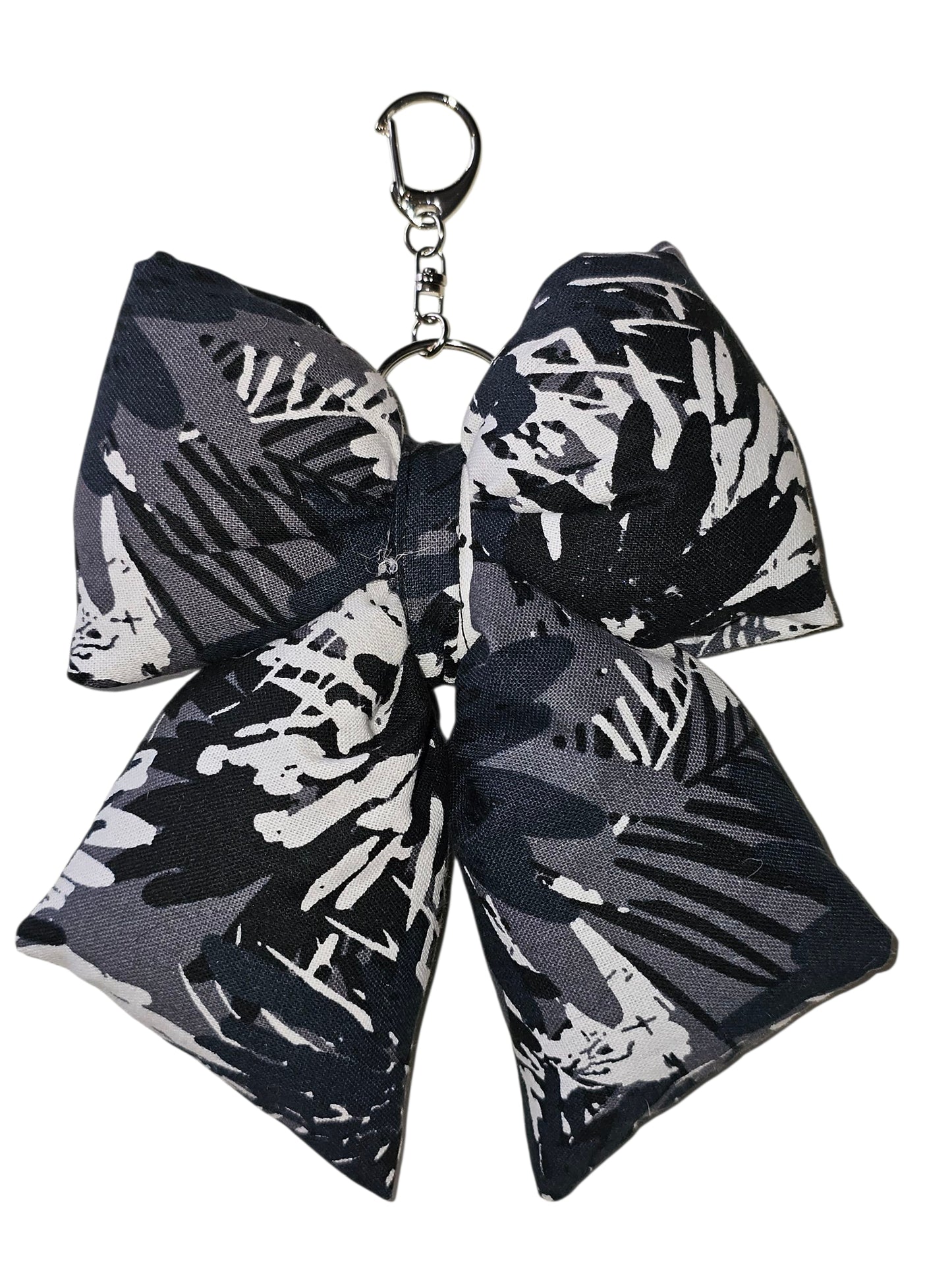 Puffy Bow Bag Charm - Black and white tropics