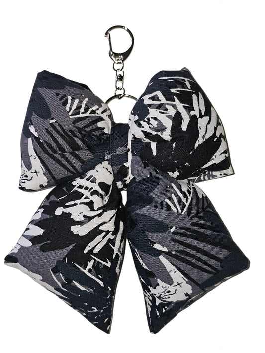 Puffy Bow Bag Charm - Black and white tropics