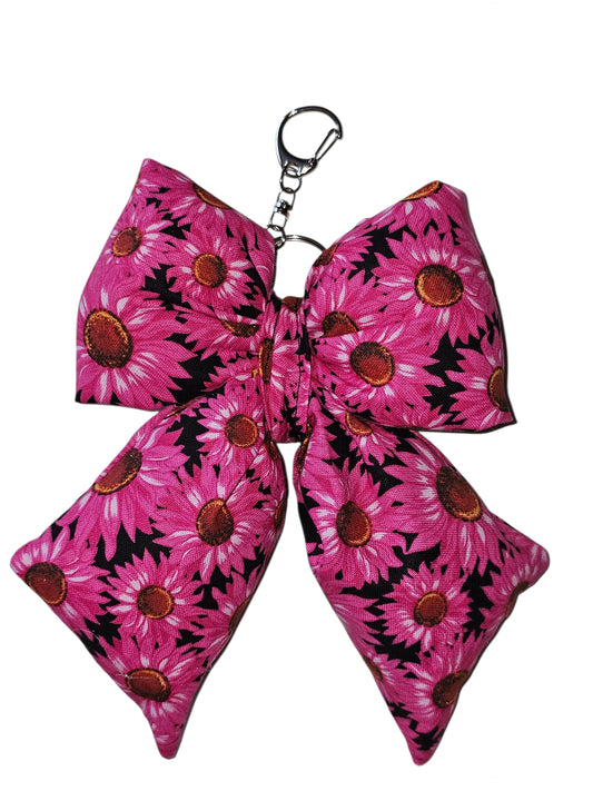Puffy Bow Bag Charm - Pink Daiseys