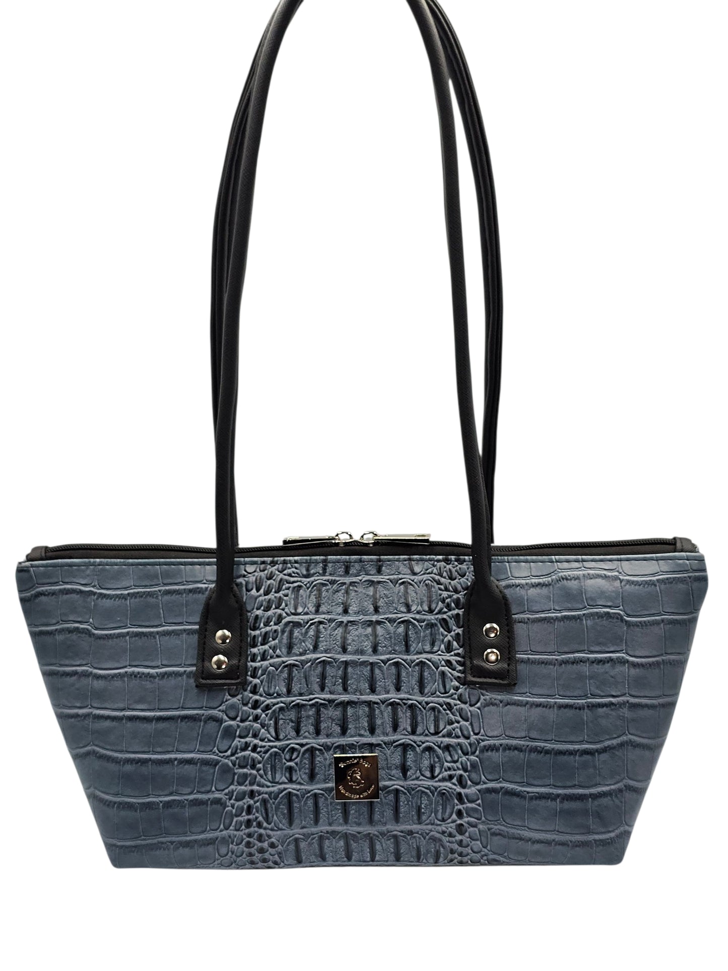 Horizon East West Shoulder Bag - Slate Blue Crocodile