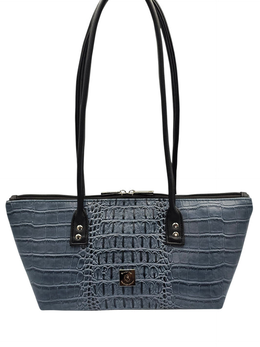 Horizon East West Shoulder Bag - Slate Blue Crocodile