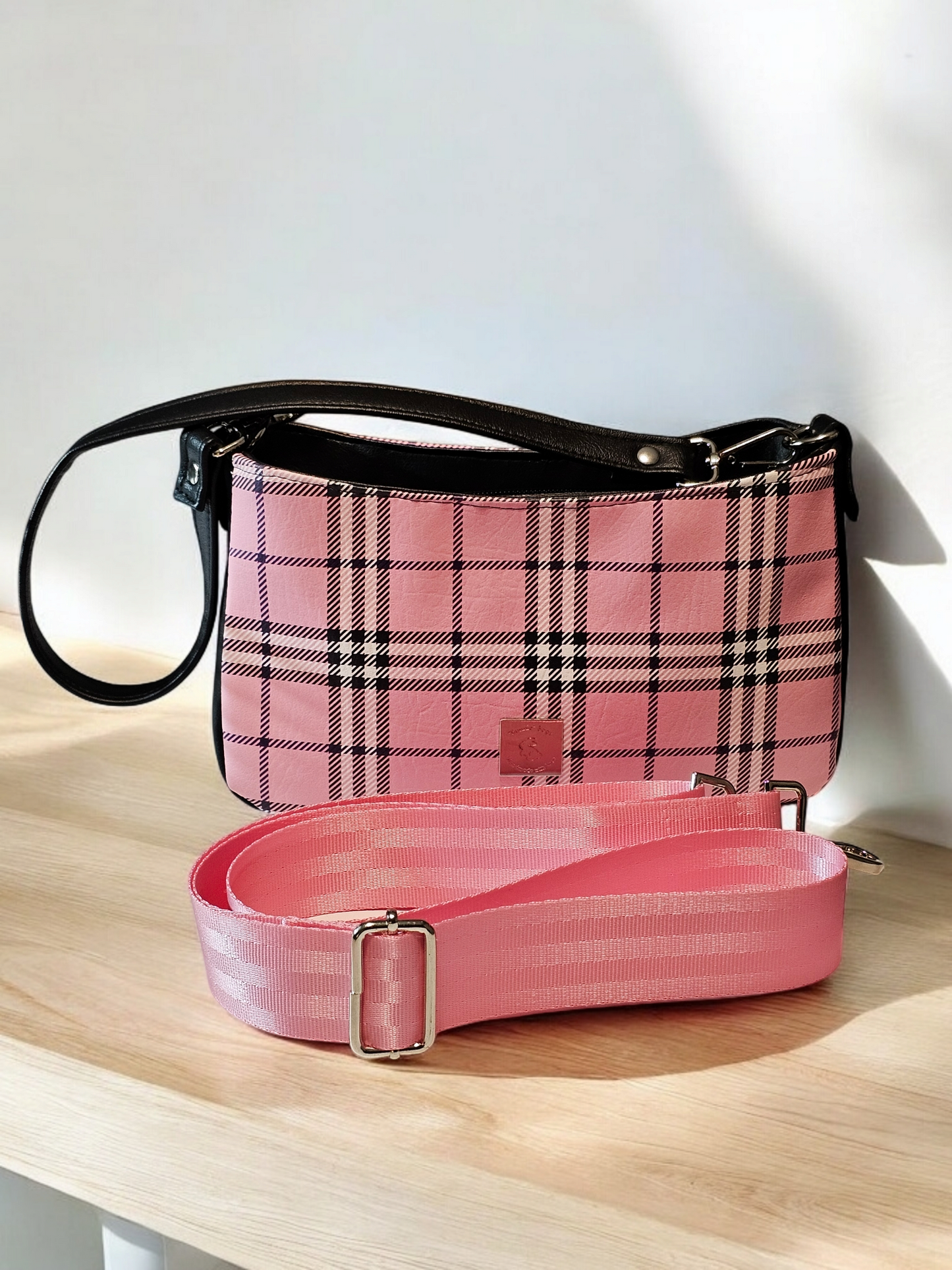Pink Plaid - Aries Crossbody Shoulder Bag
